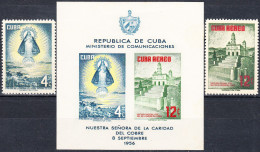 CUBA 1956, RELIGION, VIRGIN Of EL COBRE And CHURCH, COMPLETE, MNH SERIES With BLOCK In GOOD QUALITY, *** - Ungebraucht