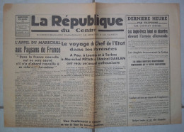 JOURNAL LA REPUBLIQUE DU CENTRE - MERCREDI 23 AVRIL 1941  -  COMPLET Sans DECHIRURE - - General Issues