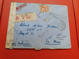 Indochine - Enveloppe En Recommandé De Saigon Pour Le Havre En 1940 Avec Contrôle Postal, Affr. Incomplet - Réf 879 - Covers & Documents