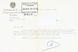 Hotel "Sola" Torremolinos : Carta Del Ministerio De Informacion Y Turismo (Madrid, 8/10/1973) - Historische Dokumente