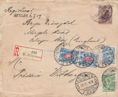 Russia 1909 St. PETERSBURG To COLWYN BAY Wales Triple Rate Five Colour Registered Cover, Ex Miskin (ai20) - Storia Postale