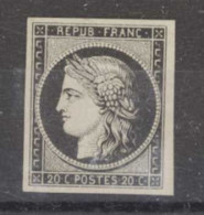 Yvert N° 3 - 20 Centimes Noir - Neuf - Signe Calves - 1849-1850 Ceres