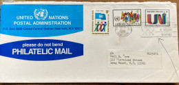 UNITED NATION 1976, COVER USED TO USA, FLAG, PEOPLE, AIRMAIL, 3 STAMP, MACHINE PICTURE SLOGAN, NON-PROLIFERATION OF NUCL - Brieven En Documenten