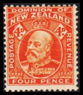 1909-1916. New Zealand. Edward VII FOUR PENCE  Perf. 14, Hinged. (MICHEL 126C) - JF533659 - Nuevos