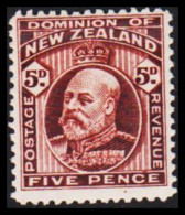 1909-1916. New Zealand. Edward VII FIVE PENCE  Perf. 14, Hinged.  (MICHEL 127C) - JF533660 - Unused Stamps