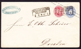 1867 2 Silbergroschen GZ Mit Zusatzfrankatur, Gestempelt MAGDEBURG BAHNHOF Nach Dresden. - Postal  Stationery