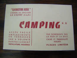 Carte De Visite Camping La Bastide Rose - La Ciotat (13) - Au Dos Le Plan - 1950 - SUP (HE 56) - Cartes De Visite