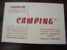 Carte De Visite Du Camping La Bastide Rose - La Ciotat (13) - Au Dos Le Plan - 1950 - SUP (HE 57) - Cartes De Visite