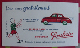 Buvard Chocolat Poulain Chèques Tintin. Auto Démontable (solido ?). Vers 1950 - Cacao