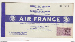 Au Plus Rapide Billet Air France Timbre Fiscal Algérie Oran 22 Novembre 1955 - Tickets