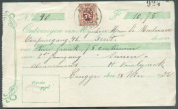 75c. Lion Héraldique Obl. Sc BRUGGE BRUGES 1 Sur Reçu (10,75 Frs) Du 18 Mai 1932 - Verso : Etiquette Bilingue Se Présent - 1929-1937 Heraldischer Löwe