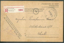 Carte En Recommandé De BRUGGE 1 Le 22-1-1922 Vers Thielt (franchise Ministérielle) -  20231 - Franchise