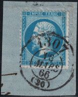 EMPIRE - N°22 - OBLITERATION - BUREAU DE PASSE - 1307 - DIJON - COTE D'OR - COTE 30€. - PETIT FRAGMENT DE LETTRE SUPERBE - 1862 Napoleon III