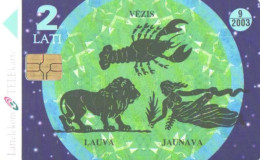 Latvia:Used Phonecard, Lattelekom, 2 Lati, Puzzle, Zodiac, Green, 2003 - Letonia