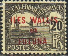 WALLIS AND FUTUNA ISLANDS 1920 POSTAGE DUE STAMPS TAXE SEGNATASSE MEN POLING BOAT NEW CALEDONIA OVERPRINTED 20c MH - Timbres-taxe