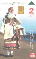 Latvia:Used Phonecard, Lattelekom, 2 Lati, Kurzeme National Costume, Land Map, 2000 - Letonia