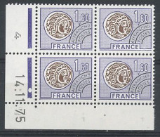 COINS DATES - PREO N°144-MONNAIE  -N** - 1,60 VIOLET  -14-11-75 - Préoblitérés