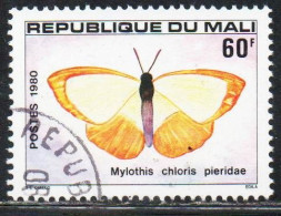 REPUBLIC OF MALI 1980 AIR MAIL ARIENNE AIRMAIL BUTTERFLY PAPILLON MYLOTHIS CHLORIS PIERIDAE 60fr OBLITERE USED USATO - Mali (1959-...)