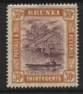 Brunei (09) 1908 Issue. Watermark Multiple Crown CA. 30c. Purple & Orange. Unused. Hinged. - Brunei (...-1984)