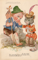 Little Boy And Dressed Cat, Mauzan Art 1910s - Antique Fantasy Postcard - Mauzan, L.A.
