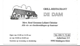 Maldegem Kleit Grill Restaurant De Dam Aalterbaan Visitekaartje Htje - Cartes De Visite