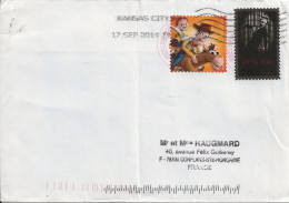 Lettre Du 12/09/2014 De Kansas City Avec Deux Timbres Toy Story Et Edith Piaf - Storia Postale