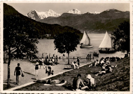 Strandbad Oberhofen Am Thunersee Mit Eiger, Mönch Und Jungfrau (317) * 12. 9. 1934 - Oberhofen Am Thunersee