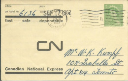 CANADA ENTIER REPIQUE PRIVE DE TORONTO POUR TORONTO DE 1962 LETTRE COVER - Lettres & Documents