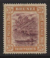 Brunei (14) 1908 Issue. Watermark Multiple Crown CA. 30c. Purple & Orange. Unused. Hinged. - Brunei (...-1984)