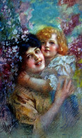 CPA  ILLUSTRATEUR ENFANT BLONDE ET SA MAMAN . 1919  WOMAN. MOTHER . LITTLE GIRL WITH MOM  ITALIAN  OLD PC A/S - Groupes D'enfants & Familles