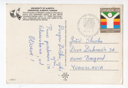 1983. CANADA,UNIVERSIADE 83 STAMP AND CANCELLATION,UNIVERSITY OF ALBERTA CAMPUS,ALBERTA,POSTCARD,USED TO BELGRADE - Edmonton