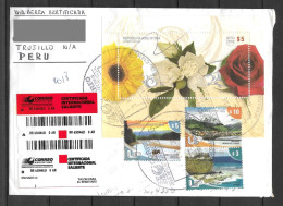 Argentina Registered Cover With Flowers Souvenir Sheet & Tourism Stamps Sent To Peru - Briefe U. Dokumente