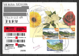 Argentina Registered Cover With Flowers Souvenir Sheet & Tourism Stamps Sent To Peru - Cartas & Documentos