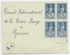 ALGERIE PETAIN 1FR BLOC DE 4 LETTRE COVER ORAN 1943 POUR GENEVE CENSURE AX AU TARIF - 1941-42 Pétain