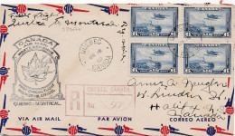 32907# LETTRE RECOMMANDEE CANADA AIR MAIL POSTE AERIENNE PREMIER VOL OFFICIEL QUEBEC MONTREAL 1942 HALIFAX - Poste Aérienne