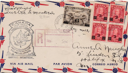 32910# LETTRE RECOMMANDEE CANADA AIR MAIL POSTE AERIENNE PREMIER VOL OFFICIEL QUEBEC MONTREAL 1942 HALIFAX - Airmail