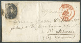 N°6 - Médaillon 10 Centimes Brun, Pl. IV, Marges Maxima, Obl; P.33 Sur Lettre De DINANT Le 1 Déc. 1856 Vers Saint-Servai - 1851-1857 Medaglioni (6/8)