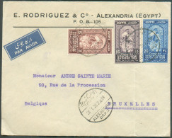 Série CONGRES INTERNATIONAL Du COTON 1938 Obl. Sc ALEXANDRIA DEP.3 Sur Lettre Par Avion Du 31.1.1938 Vers Bruxelles -  2 - Covers & Documents