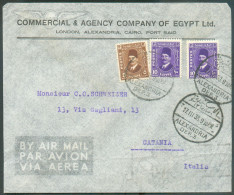 5m. + 10m. (x2) FAROUK Obl. Sc ALEXANDRIA DEP.3 Sur Lettre Par Avion Du 17.3.1938 Vers Catania-  20264 - Cartas & Documentos