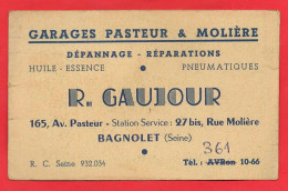 -- GARAGES PASTEUR & MOLIERE / Dépannage - Réparations / R. GAUJOUR à BAGNOLET (Seine)  -- - Cartes De Visite