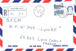 CANADA AFFRANCHISSEMENT COMPOSE SUR LETTRE RECOMMANDEE DE OLIVER POUR LA FRANCE 1975 - Storia Postale