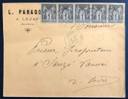 France N°83 (bande De 5) Sur Enveloppe TAD LEZAY, Deux-Sèvres 14.4.1893, - (B3740) - 1877-1920: Semi-Moderne