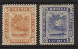 Brunei (21) 1916 Issue. Watermark Multiple Crown CA. 5c. Orange & 8c. Ultramarine. Unused. Hinged. - Brunei (...-1984)