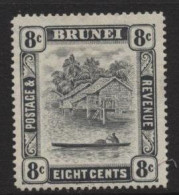 Brunei (24) 1924 River View. Watermark Multiple Script CA. 8c. Black. Unused. Hinged. - Brunei (...-1984)