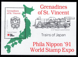 CU0479 Saint Vincent 1991 Train And Map Of Japan S/S MNH - St.Vincent (1979-...)