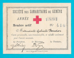 Croix Rouge Carte De Membre Société Des Samaritains De Genève Année 1891 - Membership Cards