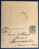 France Entier Carte-lettre TAD Ambulant Paris à Reims 6.12.1897 - (B3772) - Cartes-lettres