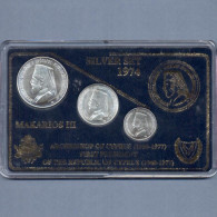 CYPRUS 1974 MAKARIOS SET OF 3 DIFFERENT SILVER COINS IN CASE - Chypre