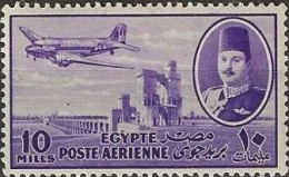 EGYPT 1947 King Farouk, Delta Barrage And Douglas Dakota Transport - 10m - Violet MH - Unused Stamps