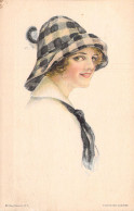 Illustration Non Signée - Femme Au Chapeau à Carreaux - Sourire - Carte Postale Ancienne - Non Classificati